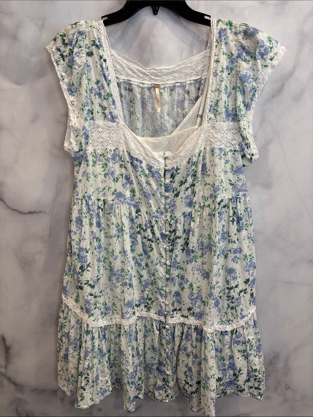 Free People White Floral Lace Button-Front Babydoll Dress